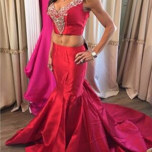 Rachel Allen two-piece formal pageant gown in Red with silver size 0/00